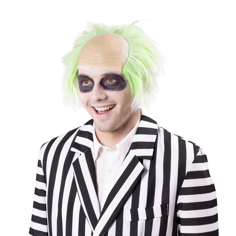 Perücke "Beetle Bug" für Erwachsene | Grau/Weiß mit Grünen Ansätzen