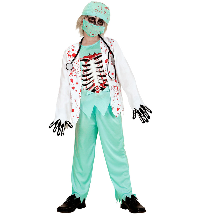 "Zombie Doktor" Halloween Kinderkostüm | Anzug Grün Weiß