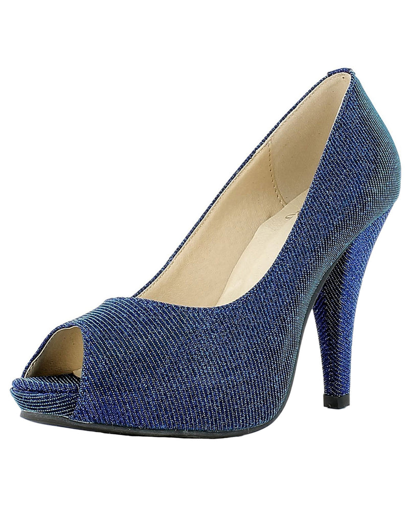 Glitzer Peeptoe Damen Schuhe - Blau