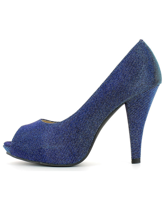 Glitzer Peeptoe Damen Schuhe - Blau
