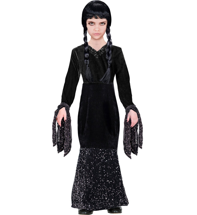 Dark Girl Kinderkostüm - Glamour Abendkleid Halloween Verkleidung | Schwarz