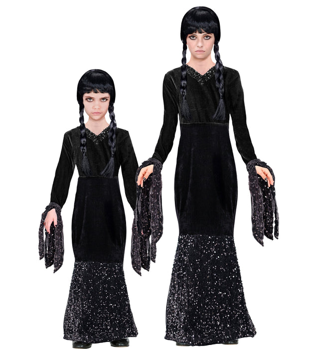 Dark Girl Kinderkostüm - Glamour Abendkleid Halloween Verkleidung | Schwarz