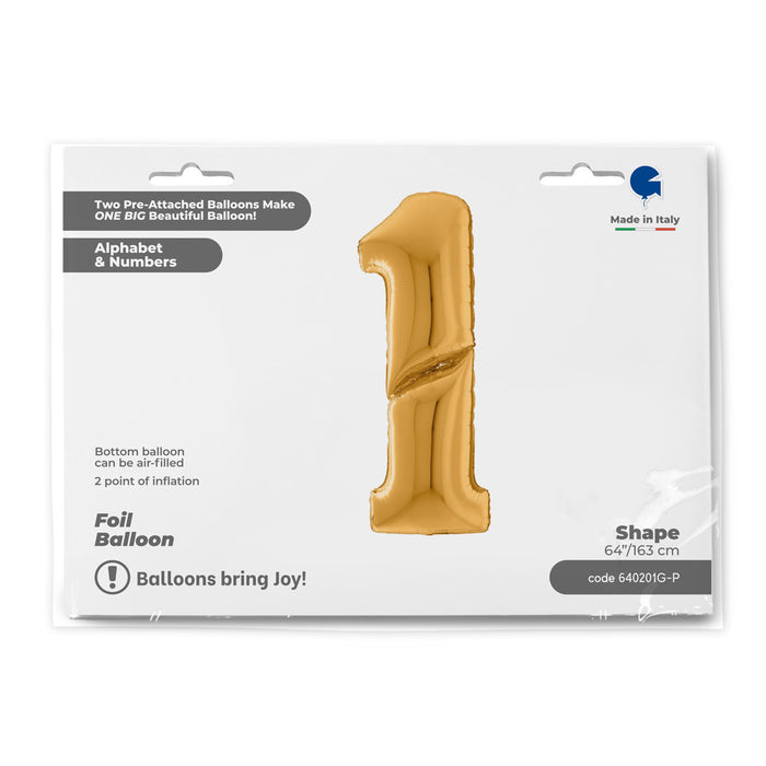 Riesenzahl Giant - Folienballon  64"/162cm - Gold #1