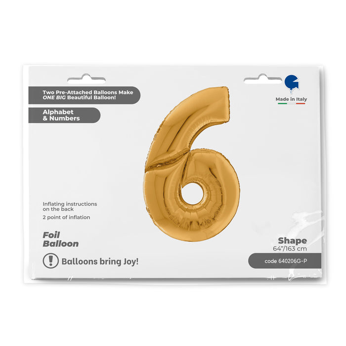 Riesenzahl Giant - Folienballon  64"/162cm - Gold #6