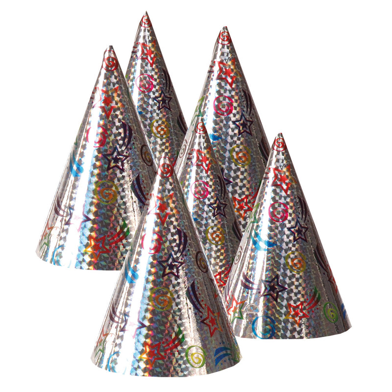 6 Partyhütchen "Holografic" 15,5 cm | Mehrfarbig