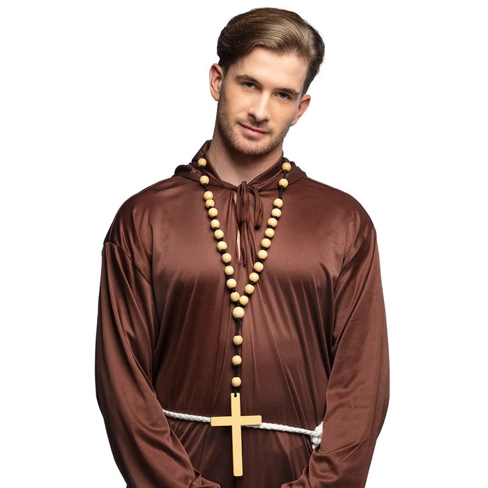 Rosenkranz Halskette mit Kreuz | Braun - Mönch Kostüm