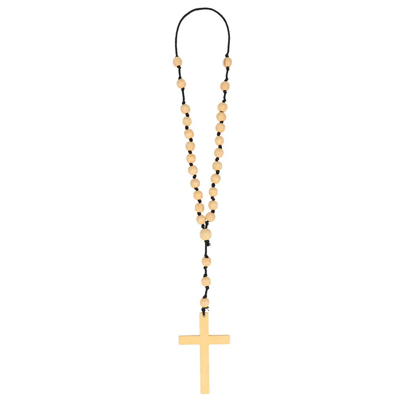 Rosenkranz Halskette mit Kreuz | Braun - Mönch Kostüm