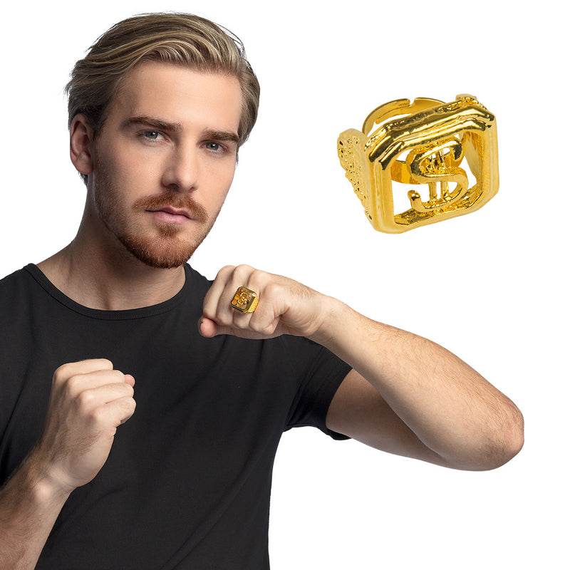 Goldener Dollar Ring | Schmuck Rapper Hippie Kostüm