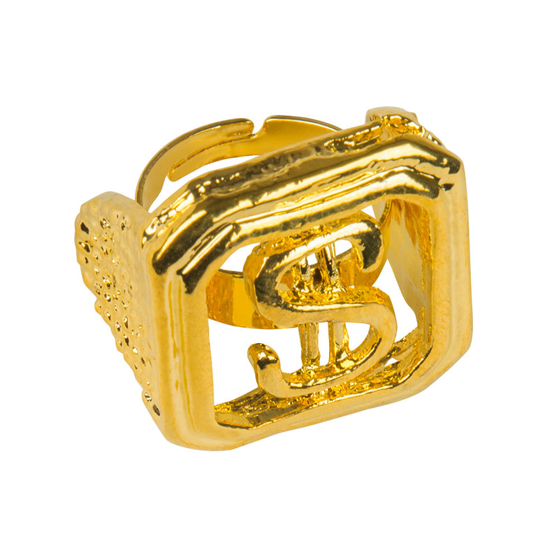 Goldener Dollar Ring | Schmuck Rapper Hippie Kostüm