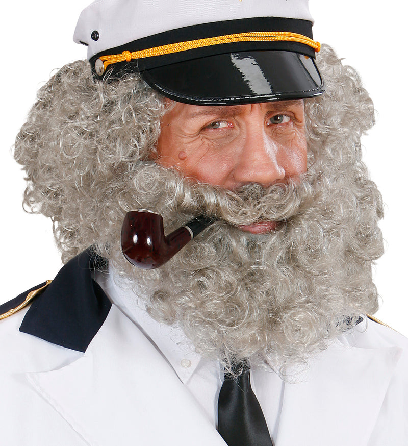 Perücke "Kapitän" mit Bart für Herren | Grau