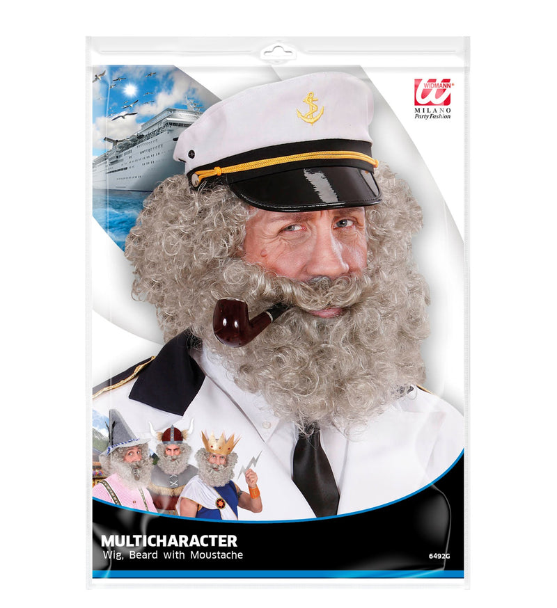 Perücke "Kapitän" mit Bart für Herren | Grau