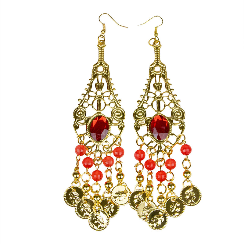 Ohrringe mit Münzen Perlen und Edelstein | Gold Rot