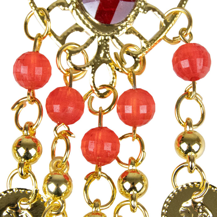 Ohrringe mit Münzen Perlen und Edelstein - Gold Rot