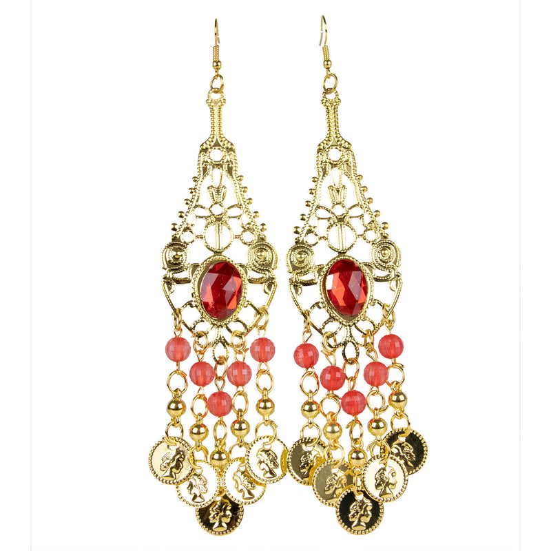 Ohrringe mit Münzen Perlen und Edelstein | Gold Rot