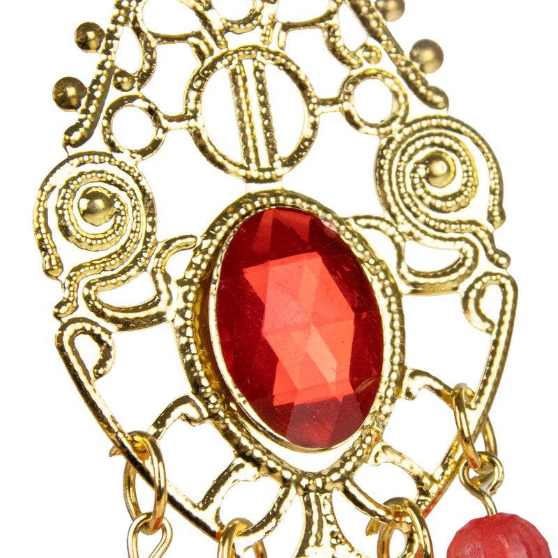 Ohrringe mit Münzen Perlen und Edelstein | Gold Rot