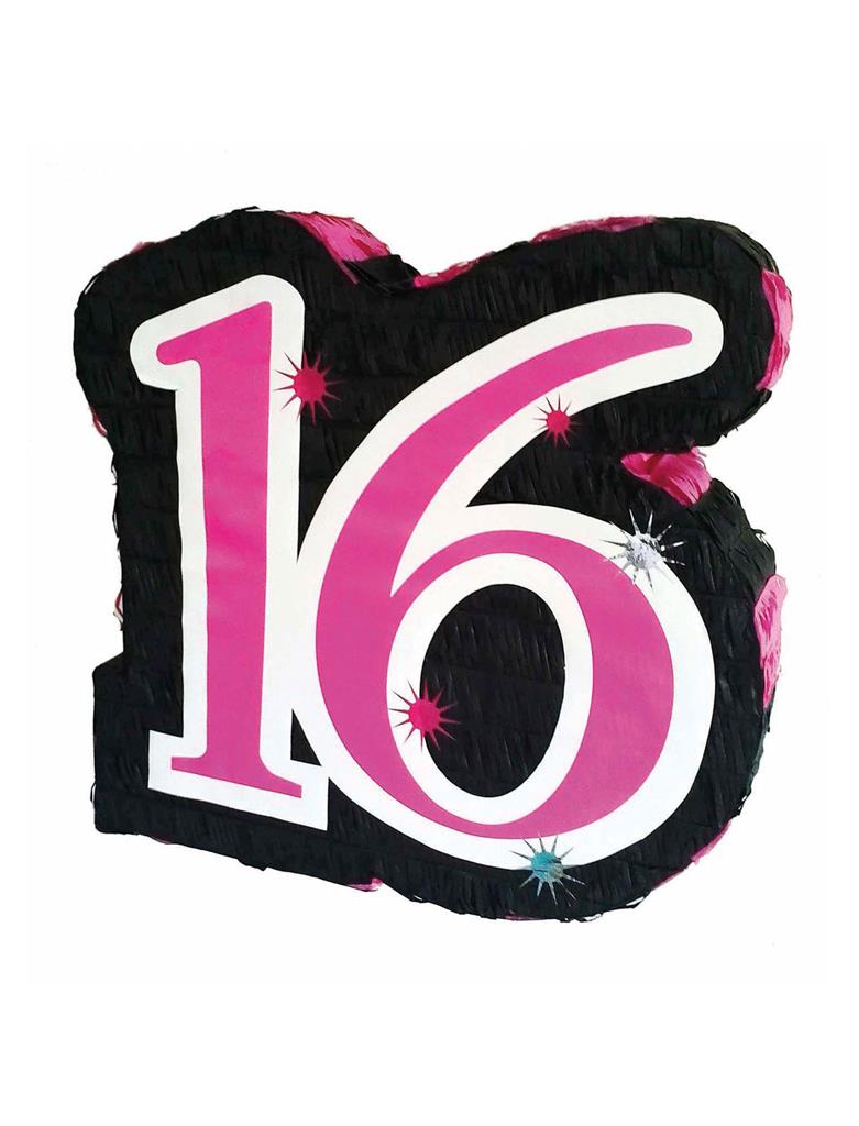 Pinata "Sweet 16" Schwarz/Pink | 47x45x10cm