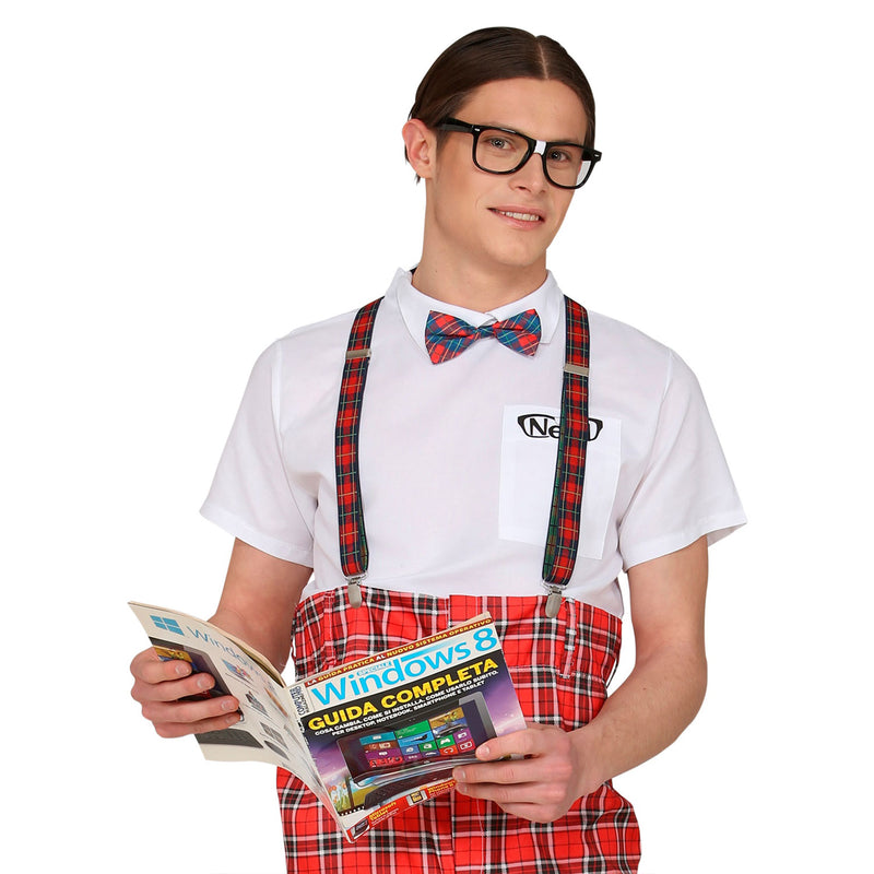 "Nerd" Kostüm-Set 3-tlg. | Mehrfarbig - Brille, Hosenträger, Fliege