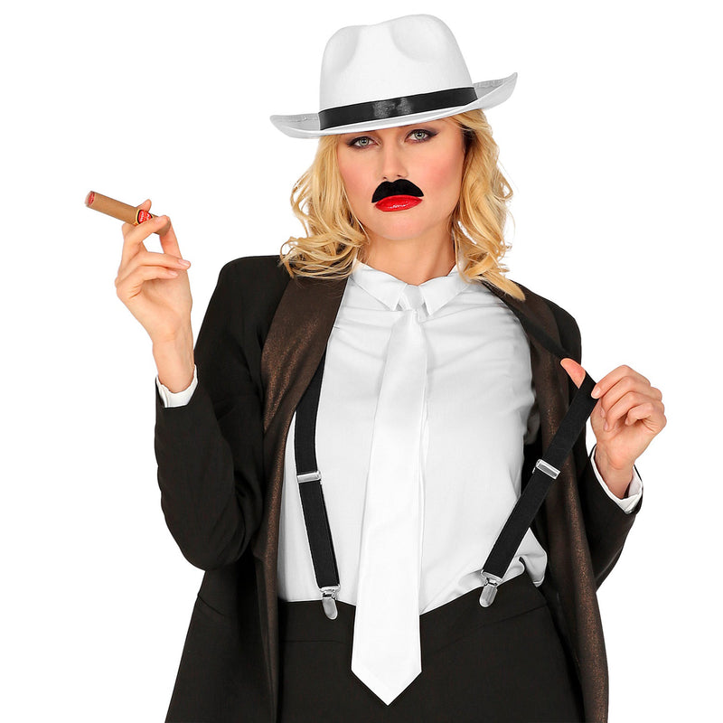 Gangster Set "Mafia" 4-tlg. | Weiß - Hut Bart Zigarre Hosenträger