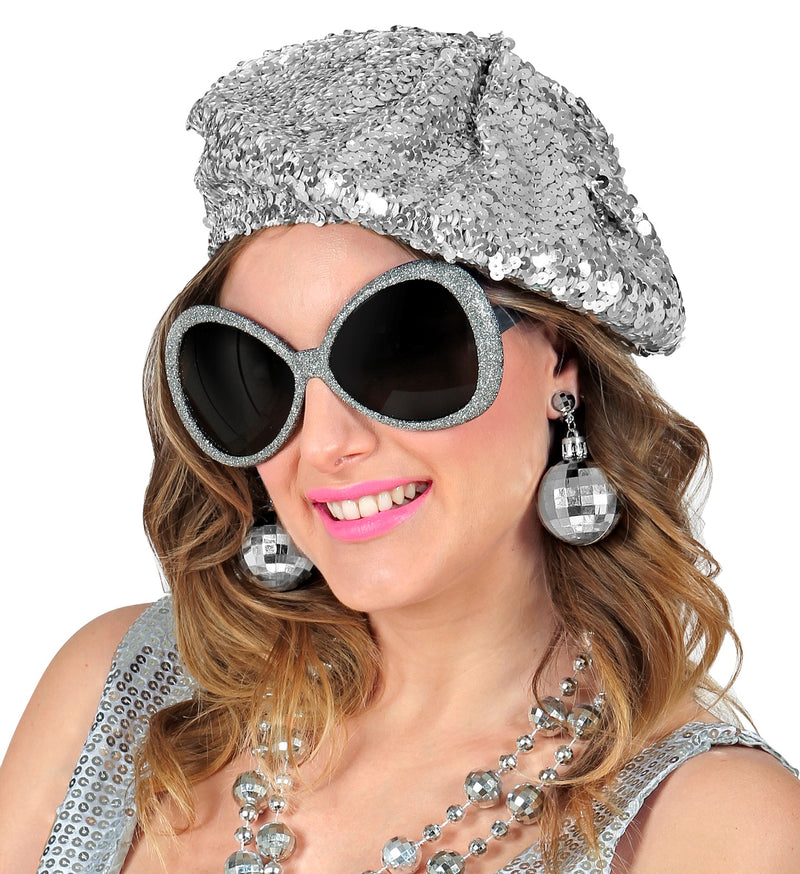 "Disco Babe" Set 3-tlg. 68599 | Silber - Mütze, Ohrringe und Brille