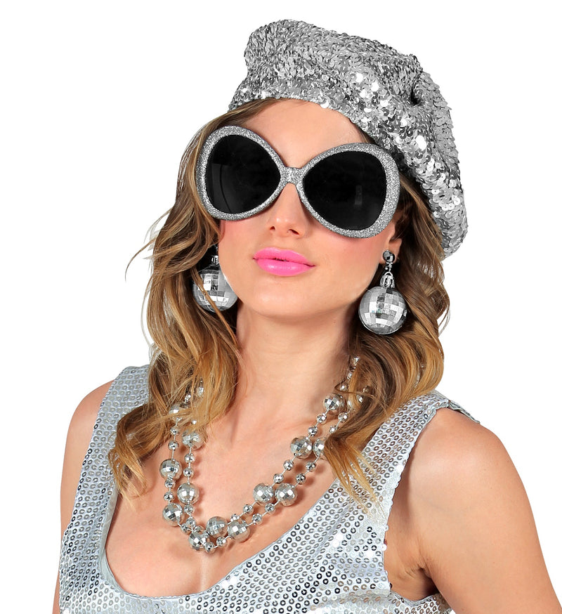 "Disco Babe" Set 3-tlg. 68599 | Silber - Mütze, Ohrringe und Brille