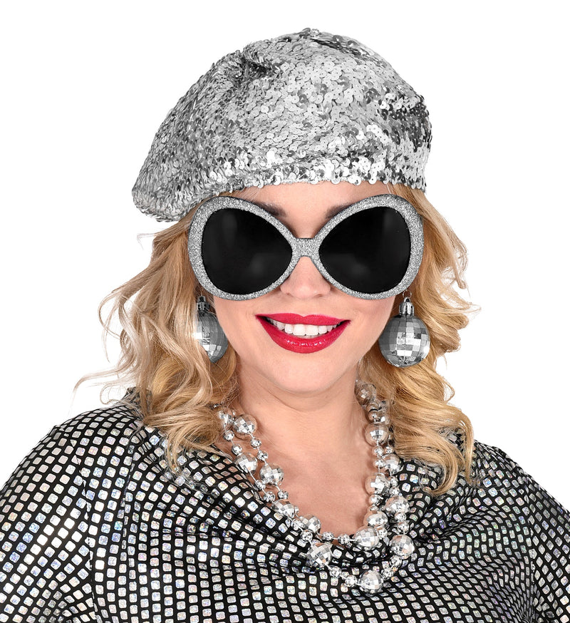 "Disco Babe" Set 3-tlg. 68599 | Silber - Mütze, Ohrringe und Brille