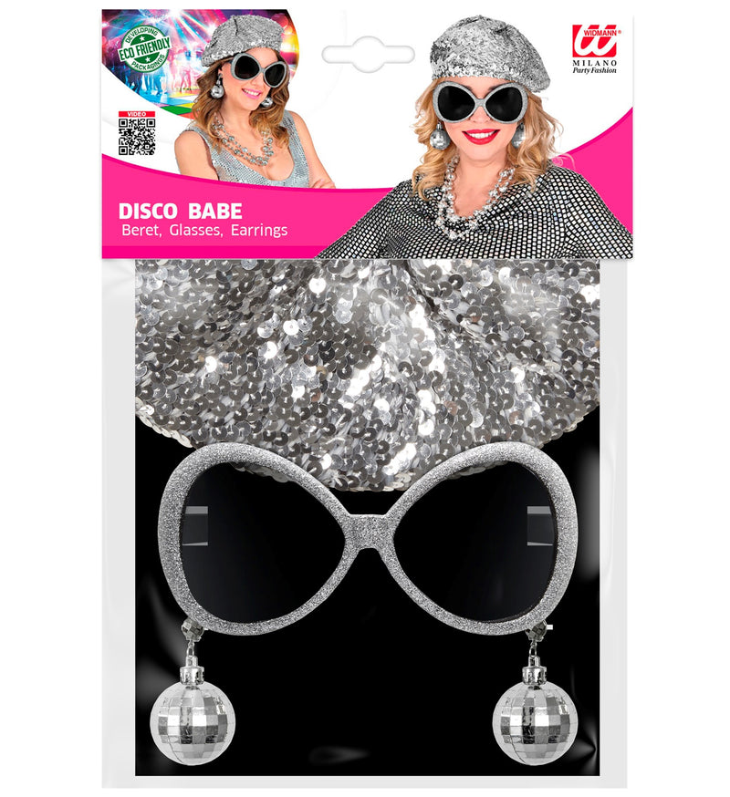 "Disco Babe" Set 3-tlg. 68599 | Silber - Mütze, Ohrringe und Brille