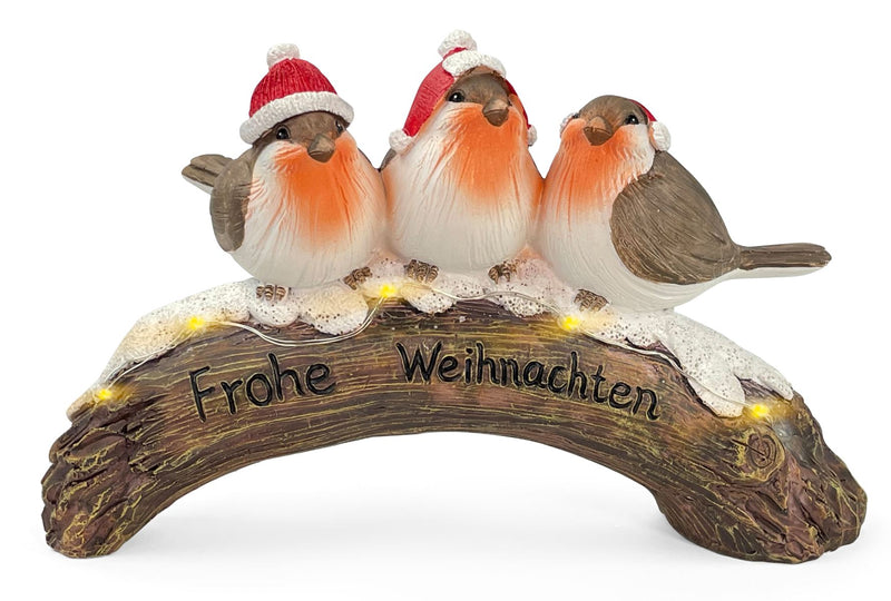 Deko 3 Vögel auf Ast mit LED & Frohe Weihnachten | Braun | 20×7×12 cm | 70295