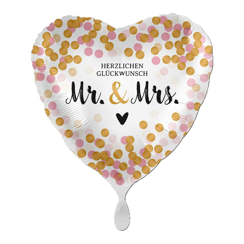 18"/Ø43cm Herz Folienballon  "Glückwunsch Mr. & Mrs."