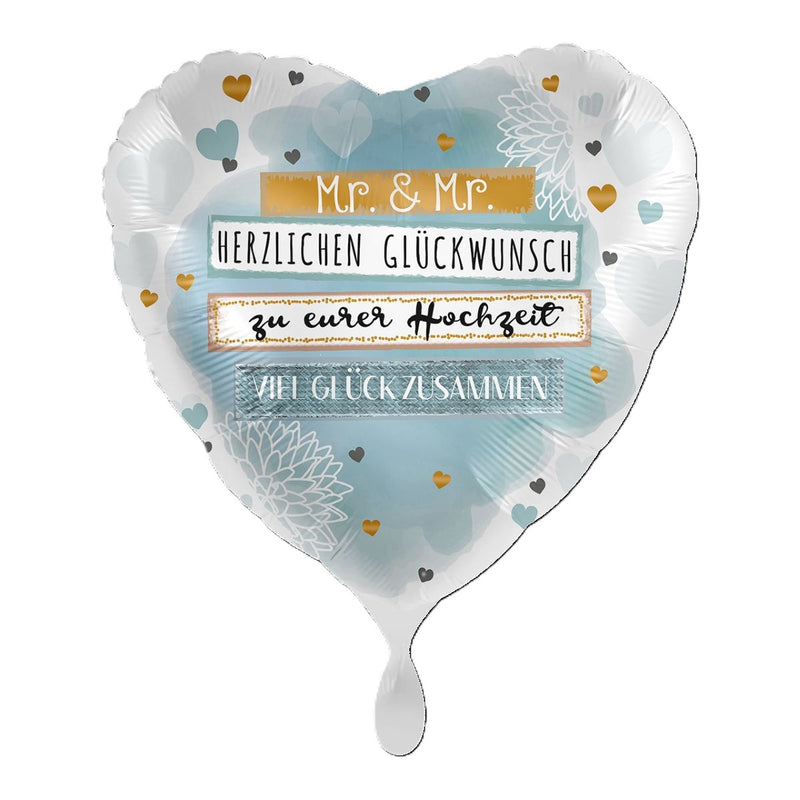 18"/Ø43cm Herz Folienballon  "Mr. & Mr. Glückwunsch"