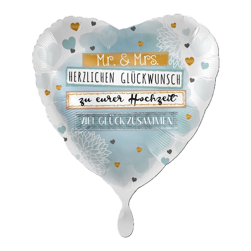 18"/Ø43cm Herz Folienballon  "Mr. & Mrs. Glückwunsch"