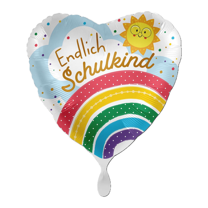18"/Ø43cm Herz Folienballon  "Endlich Schulkind Regenbogen"