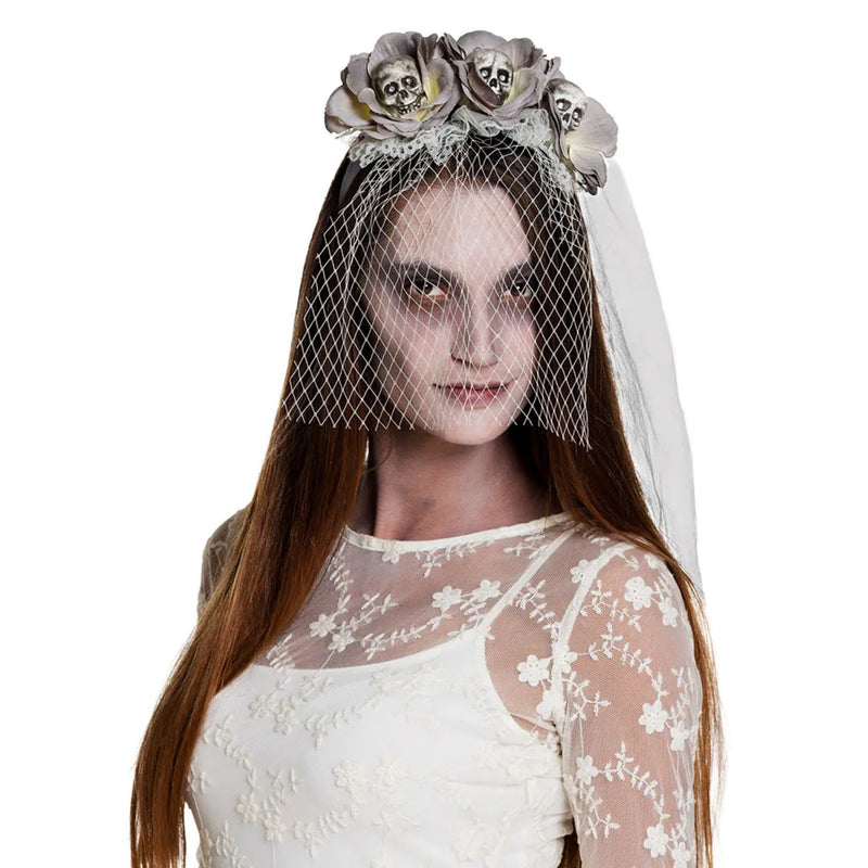 Diadem "Zombie" Haarreif mit Schleier | Grau