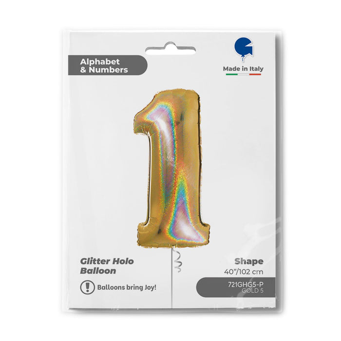 Riesenzahl Folienballon 40"/102cm | Holo Gold5 #1