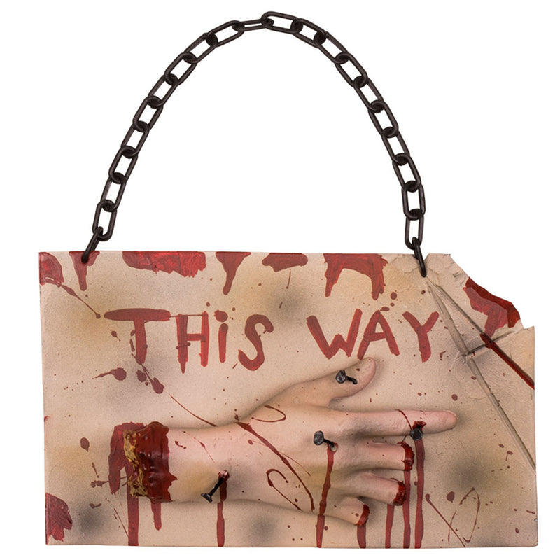 Halloween Wegweiser "This way" - Abgehackte Hand | 19x31 cm Dekoration
