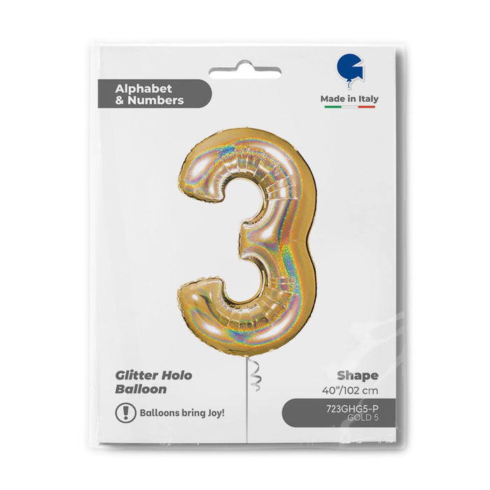 Riesenzahl Folienballon 40"/102cm | Holo Gold5 #3