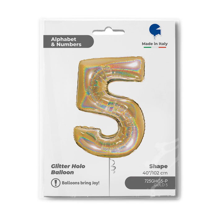 Riesenzahl Folienballon 40"/102cm | Holo Gold5 #5