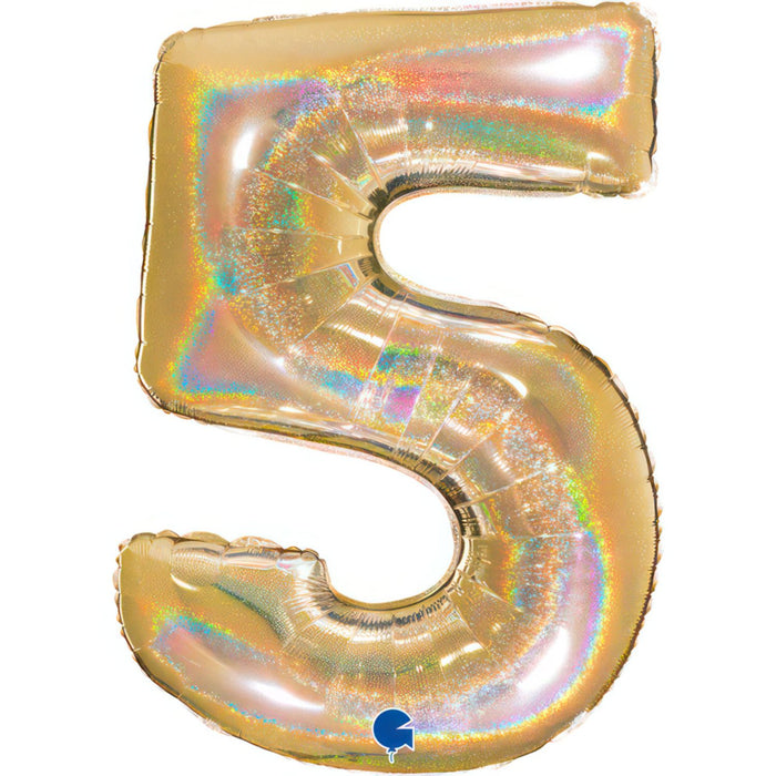 Riesenzahl Folienballon 40"/102cm | Holo Gold5 #5