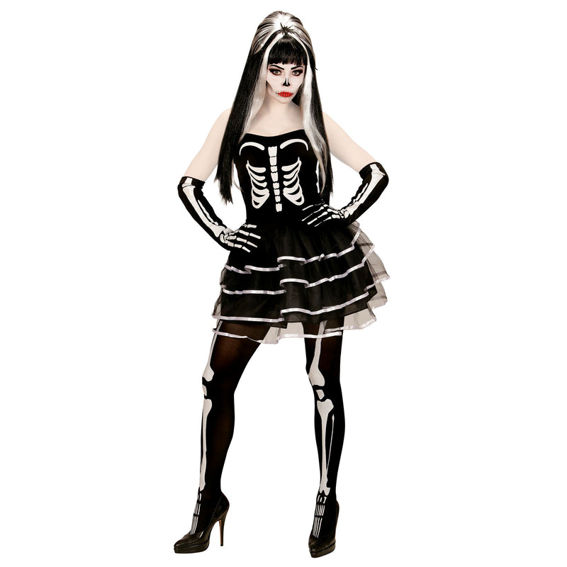 Kostüm Lady Skelett Korsage (Kleid,Handschuhe)