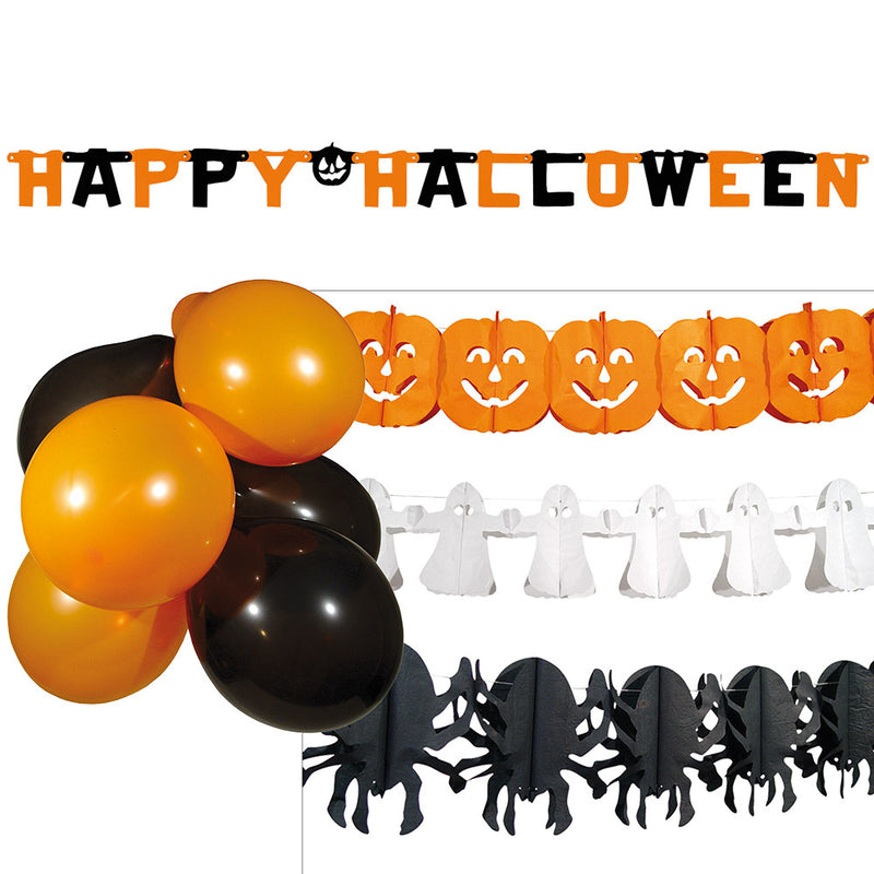 Dekoset Halloween Girlanden & Ballons | 14teilig