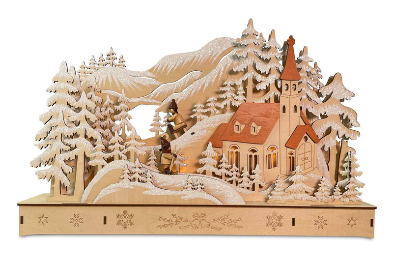 3D Weihnachtslandschaft | Thüringer Holzkunst mit LED | Natur | 44×8×29?cm | 76039