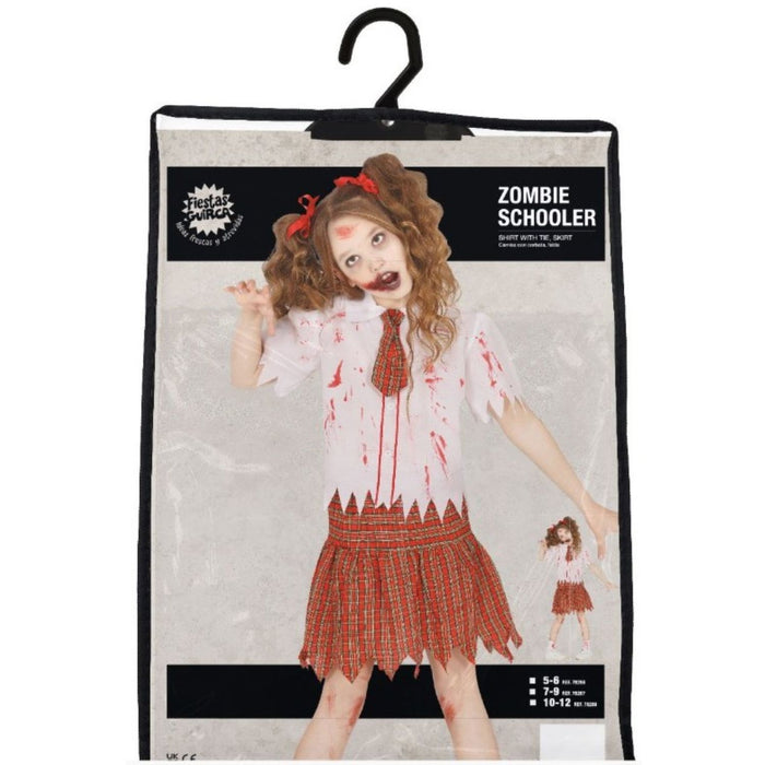 Kostüm "Zombie Schulmädchen" für Kinder | Rock, T-Shirt und Krawatte