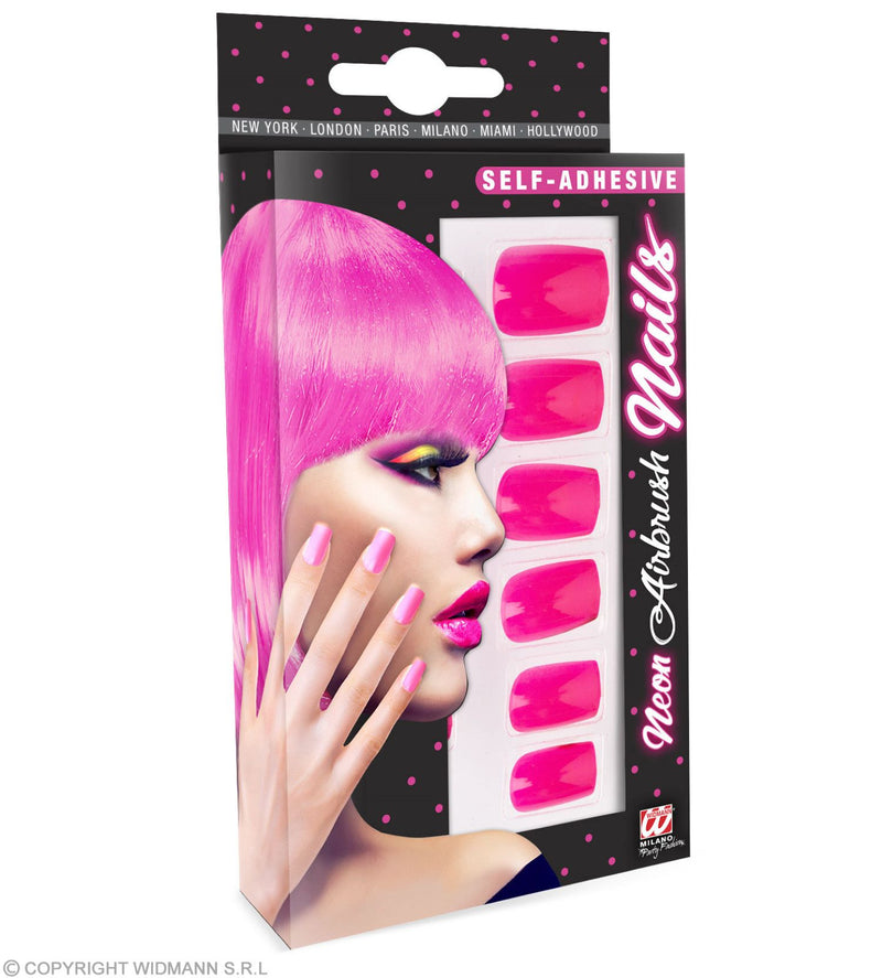 Set von 12 selbstklebenden Fingernägeln | Neon Pink Square
