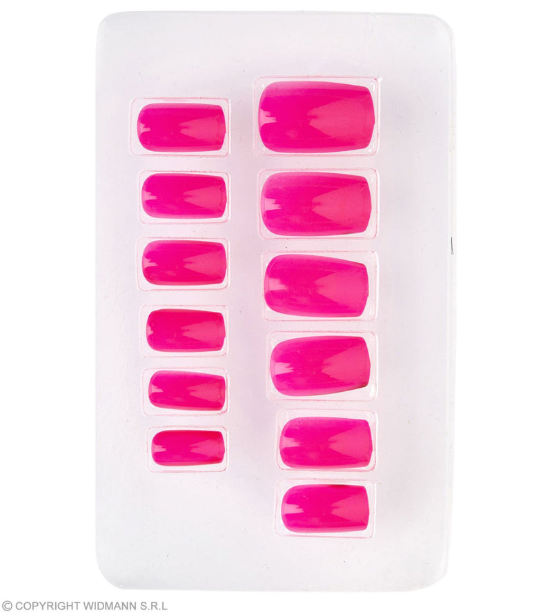 Set von 12 selbstklebenden Fingernägeln | Neon Pink Square