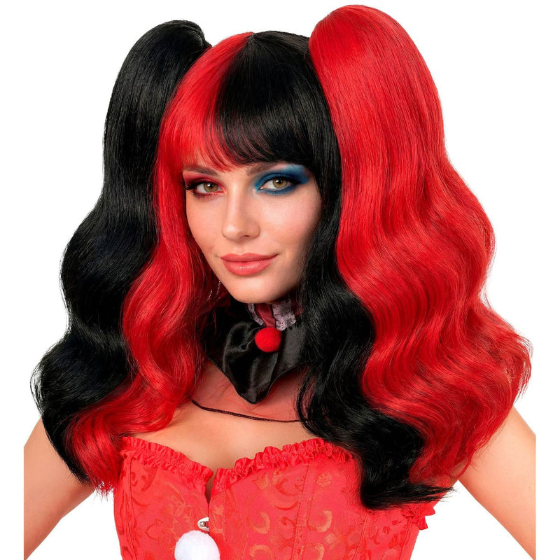 Perücke "Harlekin mit Extensions" für Damen | Schwarz Rot