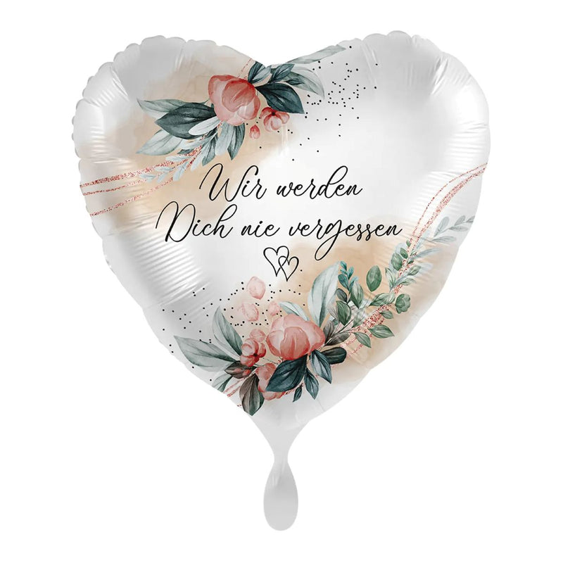 18"/Ø43cm Herz Folienballon  "Wir werden dich nie vergessen"