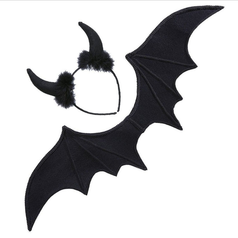 Kostümset "Teufel" 2-tlg. | Flügel und Hörner - Schwarz