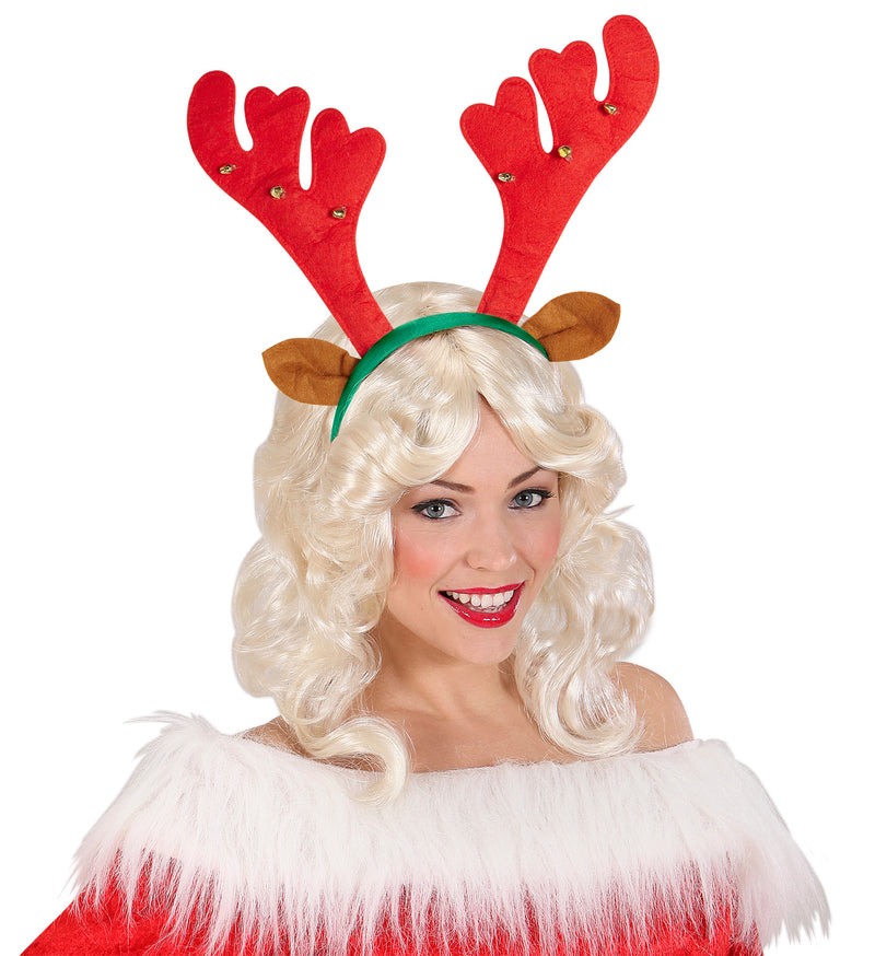 Rentier Haarreif "Geweih und Glöckchen" | Grün Rot - Tierkostüm Weihnachten