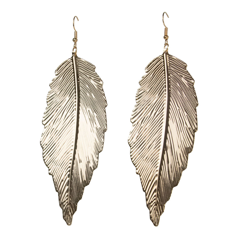 Goldene Feder Ohrringe - Modeschmuck zum Indianerin Kostüm -  11,5 cm