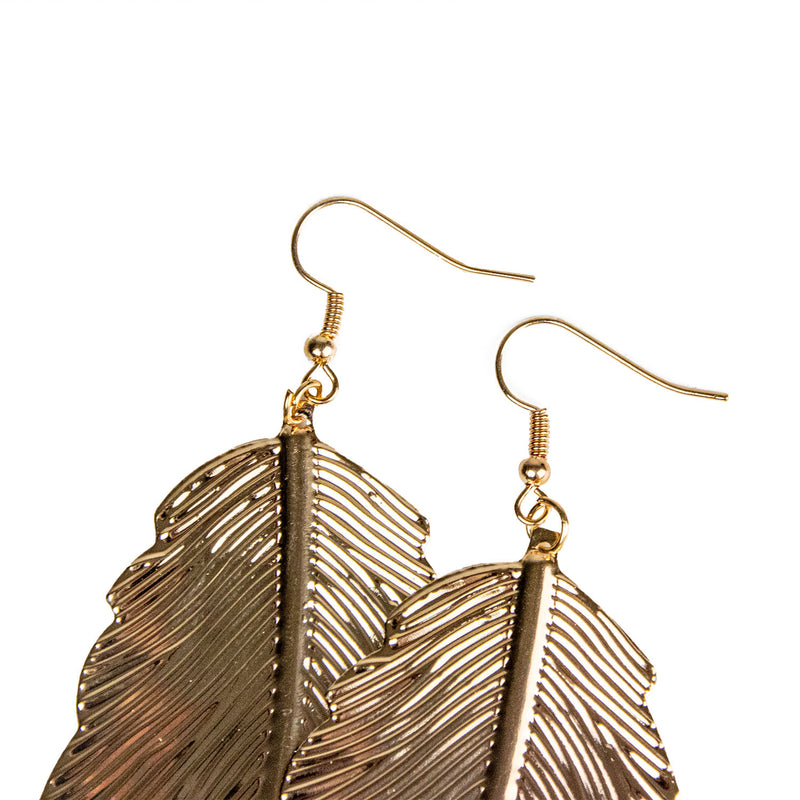 Goldene Feder Ohrringe - Modeschmuck zum Indianerin Kostüm -  11,5 cm
