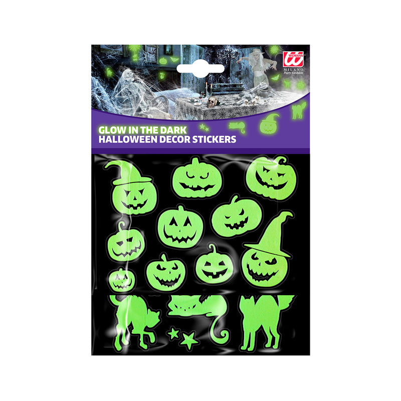 Leuchtende Halloween Deko Sticker "Kürbis und Katzen" | 21 x 15 cm Aufkleber